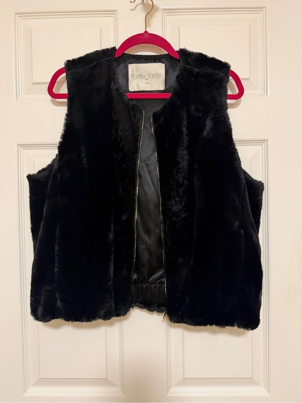 Forte Forte Italy Black Faux Fur Zip Vest Luxury Layering Piece size II EU (M)